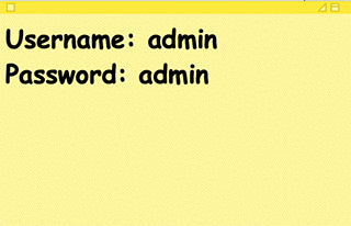 Post-it note with default credentials
